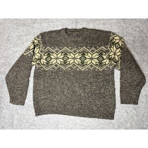 Vintage Abercrombie & Fitch Wool Ski Snowflake Fair Isle Sweater Gray Cream Sz L